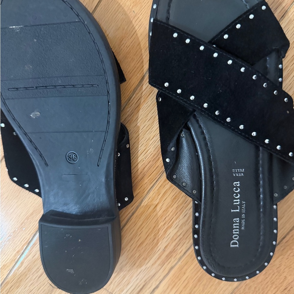 Black Studded Suede Slide Sandals